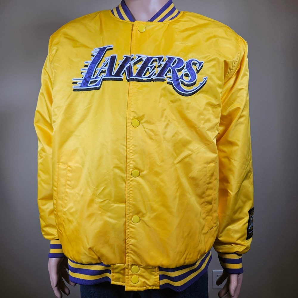 Ultra Game NBA Los Angeles Lakers Satin Bomber Varsity Jacket Yellow XL NWT